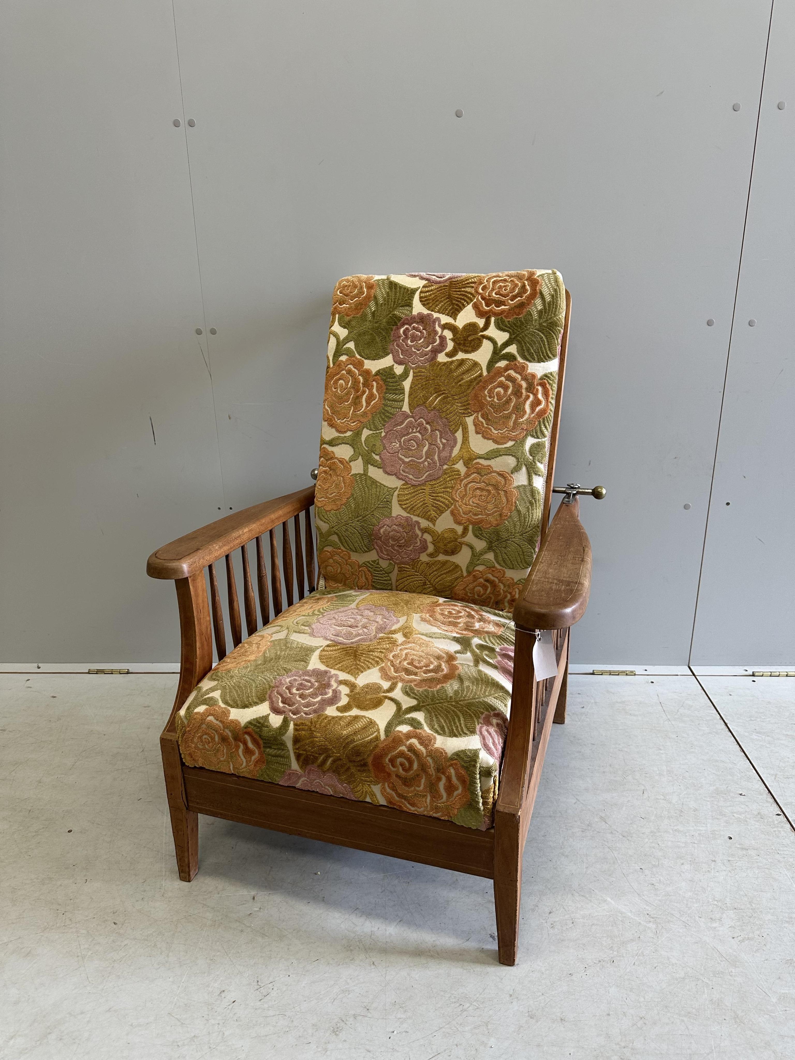 An early 20th century French mahogany and beech Patent reclining and extending chair, width 72cm, height 100cm. Condition - fair to good